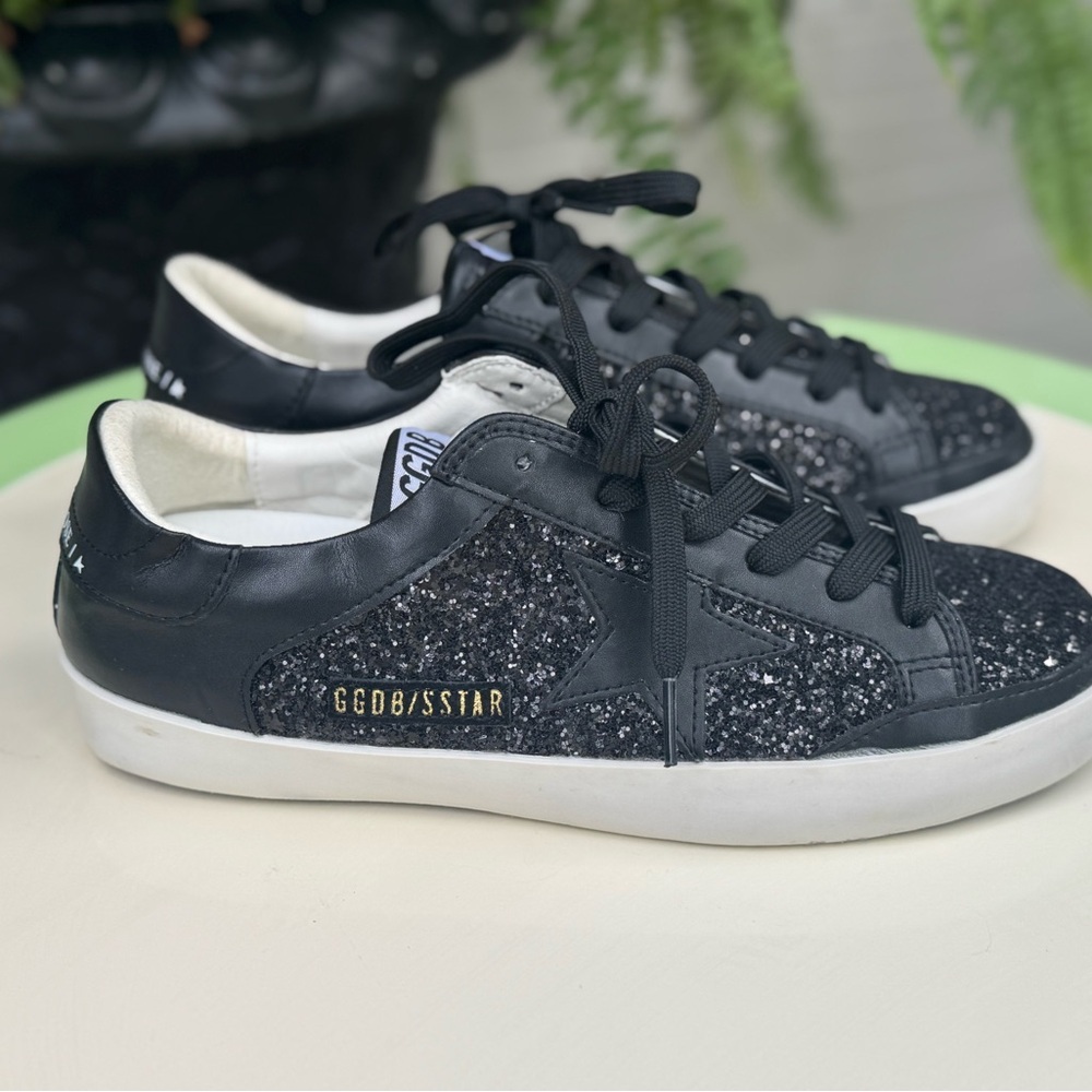 NWOT Limited Edition Golden Goose Black Nappa Superstar Glitter Star Shoes SZ 40 - Picture 3 of 16